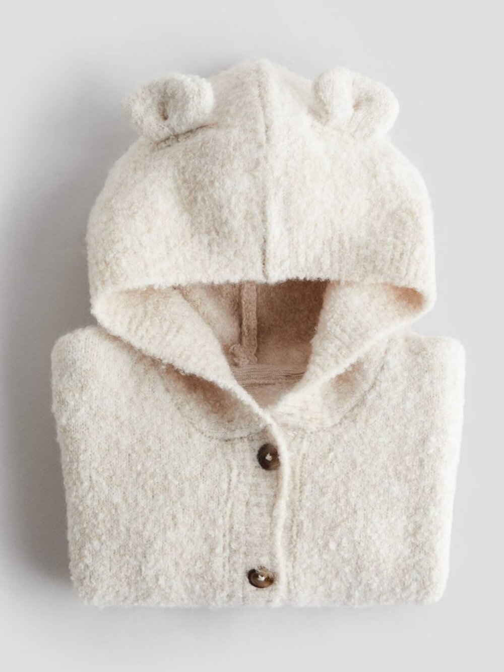 H&M Hooded Bouclé-Knit Cardigan Sweater Top Infant Toddler Cream Off White 9-12M